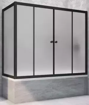 Шторка на ванну стеклянная «Vegas Glass» Z2V+ZVF Novo 150/80/140 сатин/чёрная матовая универсальная