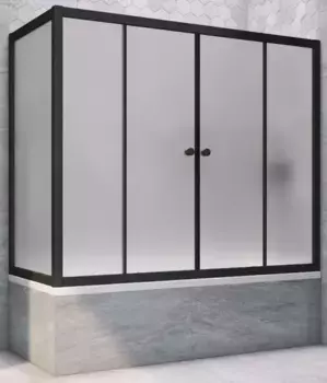 Шторка на ванну стеклянная «Vegas Glass» Z2V+ZVF Novo 150/90/140 сатин/чёрная матовая универсальная