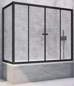 Шторка на ванну стеклянная «Vegas Glass» Z2V+ZVF Novo 180/80/140 прозрачная/чёрная матовая универсальная