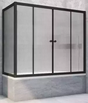 Шторка на ванну стеклянная «Vegas Glass» Z2V+ZVF Novo 160/90 Moru рифлёная/чёрная матовая универсальная
