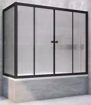 Шторка на ванну стеклянная «Vegas Glass» Z2V+ZVF Novo 155/80 Moru рифлёная/чёрная матовая универсальная