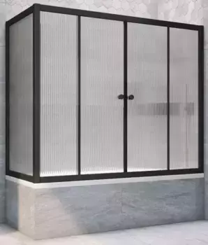 Шторка на ванну стеклянная «Vegas Glass» Z2V+ZVF Novo 180/75 Moru рифлёная/чёрная матовая универсальная