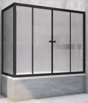 Шторка на ванну стеклянная «Vegas Glass» Z2V+ZVF Novo 180/80 Moru рифлёная/чёрная матовая универсальная