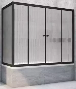 Шторка на ванну стеклянная «Vegas Glass» Z2V+ZVF Novo 185/80 Moru рифлёная/чёрная матовая универсальная