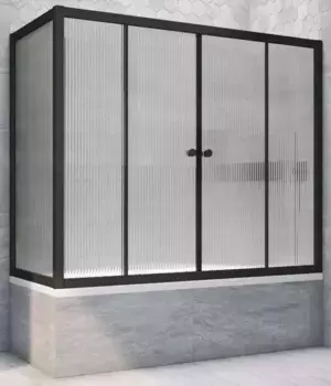 Шторка на ванну стеклянная «Vegas Glass» Z2V+ZVF Novo 190/75 Moru рифлёная/чёрная матовая универсальная