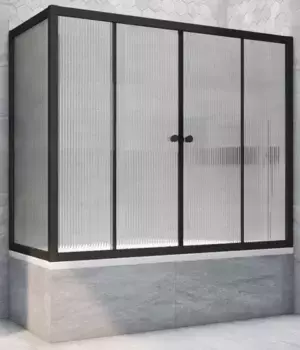 Шторка на ванну стеклянная «Vegas Glass» Z2V+ZVF Novo 195/80 Moru рифлёная/чёрная матовая универсальная