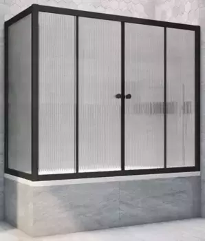Шторка на ванну стеклянная «Vegas Glass» Z2V+ZVF Novo 200/85 Moru рифлёная/чёрная матовая универсальная