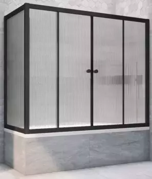 Шторка на ванну стеклянная «Vegas Glass» Z2V+ZVF Novo 195/85 Moru рифлёная/чёрная матовая универсальная