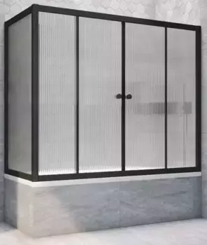 Шторка на ванну стеклянная «Vegas Glass» Z2V+ZVF Novo 180/85 Moru рифлёная/чёрная матовая универсальная