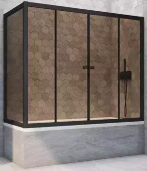 Шторка на ванну стеклянная «Vegas Glass» Z2V+ZVF Novo 200/85 бронза/чёрная матовая универсальная