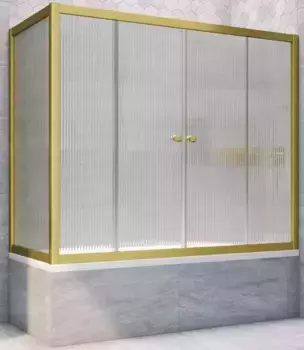 Шторка на ванну стеклянная «Vegas Glass» Z2V+ZVF Novo 195/80 Moru рифлёная/золото матовое универсальная