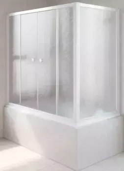 Шторка на ванну стеклянная «Vegas Glass» Z2V+ZVF Novo 185/85 шиншилла/белая универсальная