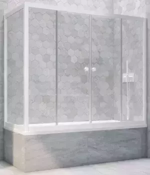 Шторка на ванну стеклянная «Vegas Glass» Z2V+ZVF Novo 150/80 Crystal vision/белая универсальная