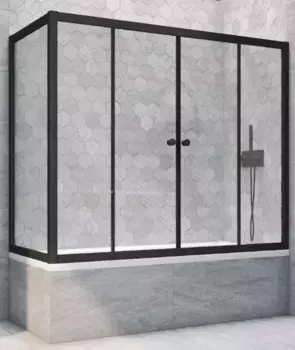 Шторка на ванну стеклянная «Vegas Glass» Z2V+ZVF Novo 150/80 Crystal vision/чёрная матовая универсальная
