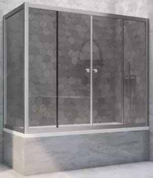 Шторка на ванну стеклянная «Vegas Glass» Z2V+ZVF Novo 150/90 графит/хром матовый универсальная