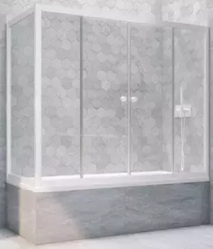 Шторка на ванну стеклянная «Vegas Glass» Z2V+ZVF Novo 155/70 Crystal vision/белая универсальная