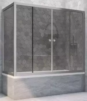 Шторка на ванну стеклянная «Vegas Glass» Z2V+ZVF Novo 155/75 графит/хром матовая универсальная
