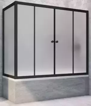 Шторка на ванну стеклянная «Vegas Glass» Z2V+ZVF Novo 155/75 сатин/чёрная матовая универсальная