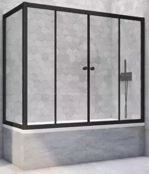 Шторка на ванну стеклянная «Vegas Glass» Z2V+ZVF Novo 155/80 Crystal vision/чёрная матовая универсальная