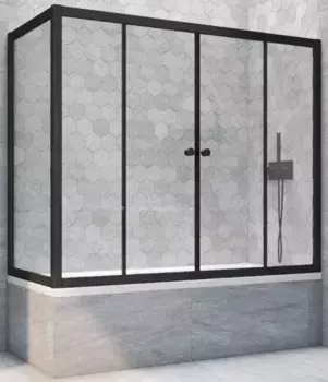 Шторка на ванну стеклянная «Vegas Glass» Z2V+ZVF Novo 155/85 Crystal vision/чёрная матовая универсальная