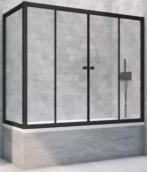Шторка на ванну стеклянная «Vegas Glass» Z2V+ZVF Novo 155/90 Crystal vision/чёрная матовая универсальная