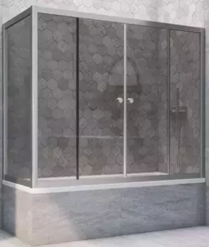 Шторка на ванну стеклянная «Vegas Glass» Z2V+ZVF Novo 155/90 графит/хром матовая универсальная