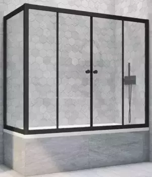 Шторка на ванну стеклянная «Vegas Glass» Z2V+ZVF Novo 165/75 прозрачная/чёрная матовая универсальная