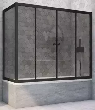 Шторка на ванну стеклянная «Vegas Glass» Z2V+ZVF Novo 165/90 графит/чёрная матовая универсальная