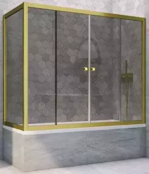 Шторка на ванну стеклянная «Vegas Glass» Z2V+ZVF Novo 165/90 графит/золото матовое универсальная