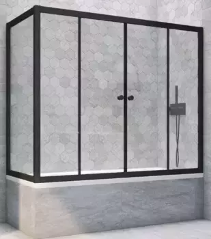 Шторка на ванну стеклянная «Vegas Glass» Z2V+ZVF Novo 170/75 Crystal vision/чёрная матовая универсальная