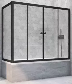 Шторка на ванну стеклянная «Vegas Glass» Z2V+ZVF Novo 175/75 Crystal vision/чёрная матовая универсальная