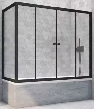 Шторка на ванну стеклянная «Vegas Glass» Z2V+ZVF Novo 175/80 Crystal vision/чёрная матовая универсальная