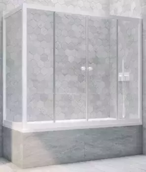 Шторка на ванну стеклянная «Vegas Glass» Z2V+ZVF Novo 175/85 прозрачная/белая универсальная