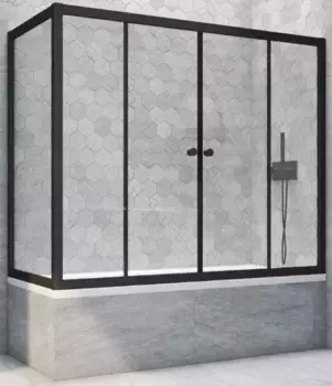 Шторка на ванну стеклянная «Vegas Glass» Z2V+ZVF Novo 185/85 Crystal vision/чёрная матовая универсальная