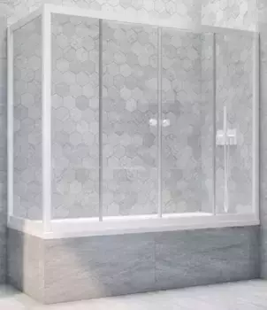 Шторка на ванну стеклянная «Vegas Glass» Z2V+ZVF Novo 185/90 прозрачная/белая универсальная