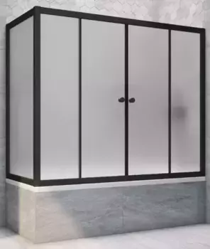 Шторка на ванну стеклянная «Vegas Glass» Z2V+ZVF Novo 190/70 сатин/чёрная матовая универсальная