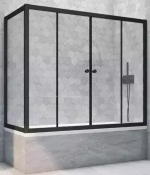 Шторка на ванну стеклянная «Vegas Glass» Z2V+ZVF Novo 190/85 прозрачная/чёрная матовая универсальная