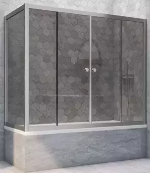 Шторка на ванну стеклянная «Vegas Glass» Z2V+ZVF Novo 195/75 графит/хром матовая универсальная