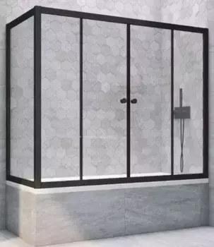 Шторка на ванну стеклянная «Vegas Glass» Z2V+ZVF Novo 195/75 прозрачная/чёрная матовая универсальная