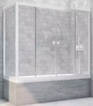 Шторка на ванну стеклянная «Vegas Glass» Z2V+ZVF Novo 195/80 Crystal vision/белая универсальная