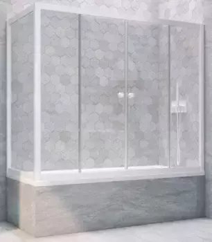 Шторка на ванну стеклянная «Vegas Glass» Z2V+ZVF Novo 195/85 Crystal vision/белая универсальная
