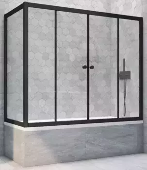 Шторка на ванну стеклянная «Vegas Glass» Z2V+ZVF Novo 195/85 Crystal vision/чёрная матовая универсальная