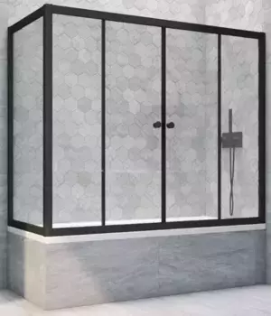 Шторка на ванну стеклянная «Vegas Glass» Z2V+ZVF Novo 200/70 прозрачная/чёрная матовая универсальная