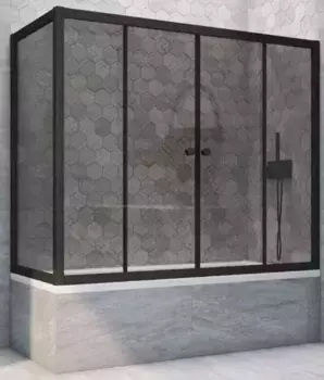 Шторка на ванну стеклянная «Vegas Glass» Z2V+ZVF Novo 200/85 графит/чёрная матовая универсальная