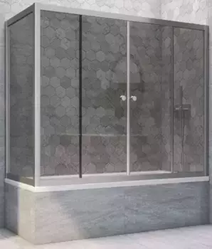 Шторка на ванну стеклянная «Vegas Glass» Z2V+ZVF Novo 200/90 графит/хром матовая универсальная