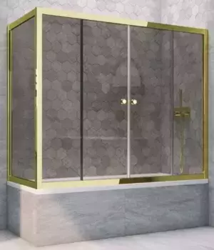 Шторка на ванну стеклянная «Vegas Glass» Z2V+ZVF Tur Novo 150/70 графит/золото глянцевое универсальная