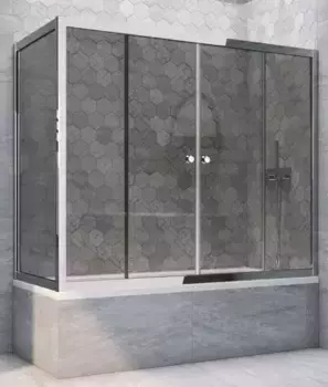 Шторка на ванну стеклянная «Vegas Glass» Z2V+ZVF Tur Novo 150/75 графит/хром глянцевый универсальная