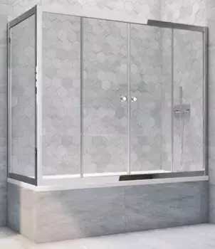 Шторка на ванну стеклянная «Vegas Glass» Z2V+ZVF Tur Novo 150/75 прозрачная/хром глянцевый универсальная