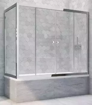 Шторка на ванну стеклянная «Vegas Glass» Z2V+ZVF Tur Novo 150/80 прозрачная/хром глянцевый универсальная
