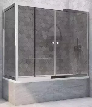 Шторка на ванну стеклянная «Vegas Glass» Z2V+ZVF Tur Novo 150/85 графит/хром глянцевый универсальная